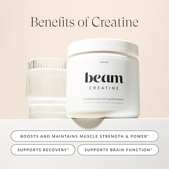 Beam Creatine Monohydrate Powder - Micronized Creatine for Muscle Growth, Strength, Endurance &