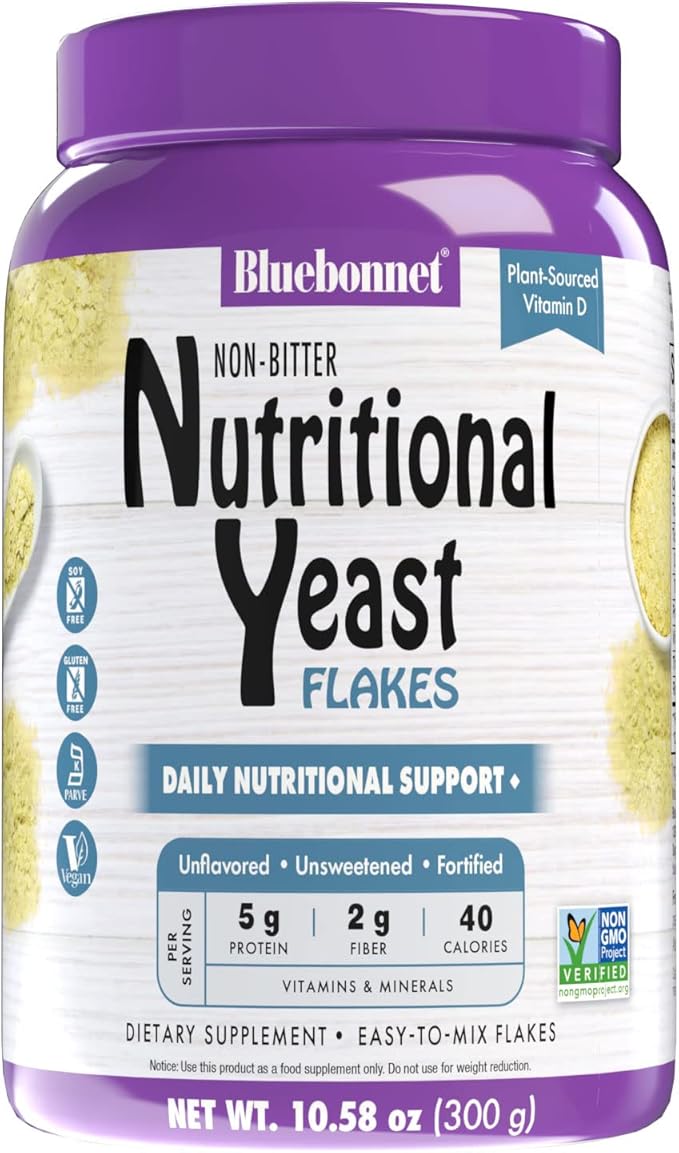 BlueBonnet Nutrition Non-Bitter Nutritional Yeast Flakes - Plant-Sourced Protein, B Vitamins &