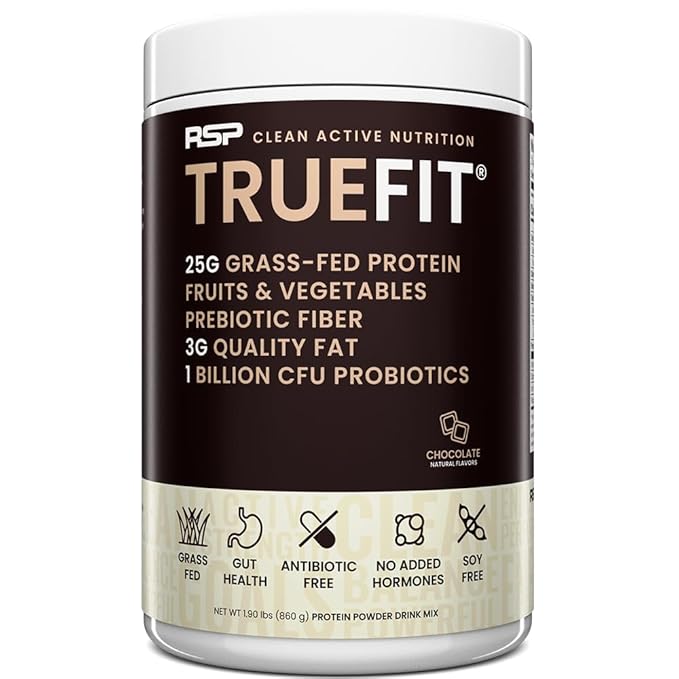 TrueFit Gut Healthy Protein Powder, Grass-Fed Whey Meal Replacement Shake with Prebiotics