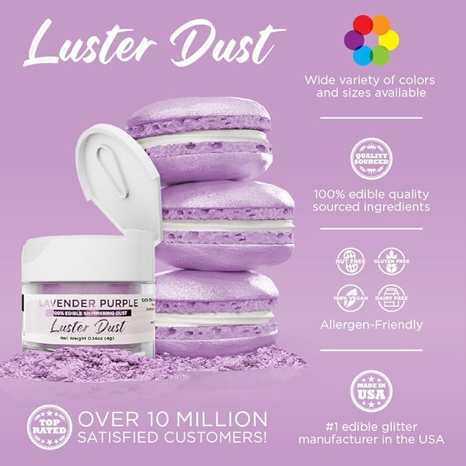 Luster Dust - Lavender Purple (4g 1x Jar) | Edible Vegan Dust & Paint for Cake Decorating, Ice