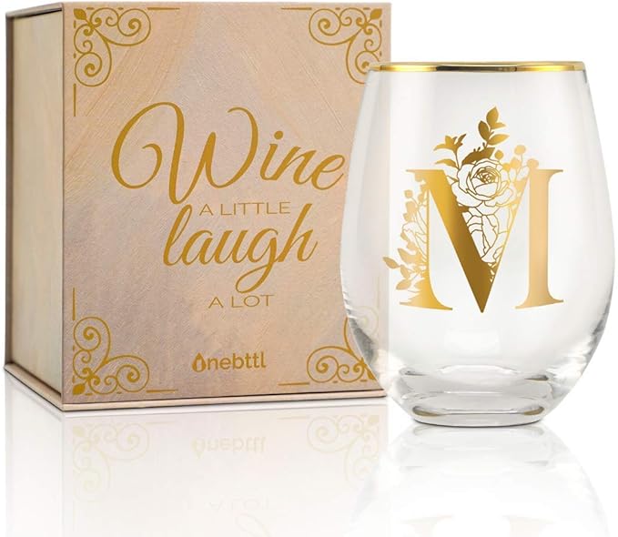 Onebttl Unique Stemless Wine Glasses, Initial Wine Cup for Red or White Wine - 18oz, Monogrammed