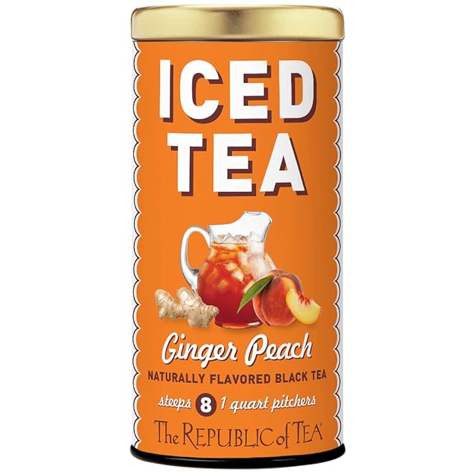 The Republic of Tea – Ginger Peach Black Iced Tea Bags, 8 Large Quart-Sized Iced Tea Pouches