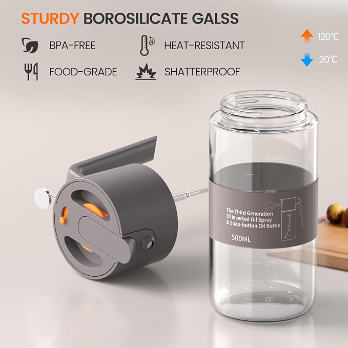 Oil Sprayer for Cooking, 2025 Large Advanced Olive Oil Dispenser Bottle,500ml/17oz Glass Olive Oil