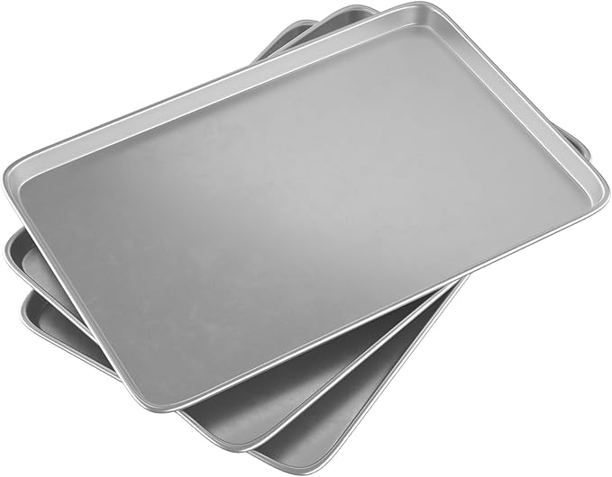 CROSSON 16× 24 Inch Cookie Sheet Pans Set of 3-Baking Tray Jelly Roll Pan Set Commercial Grade