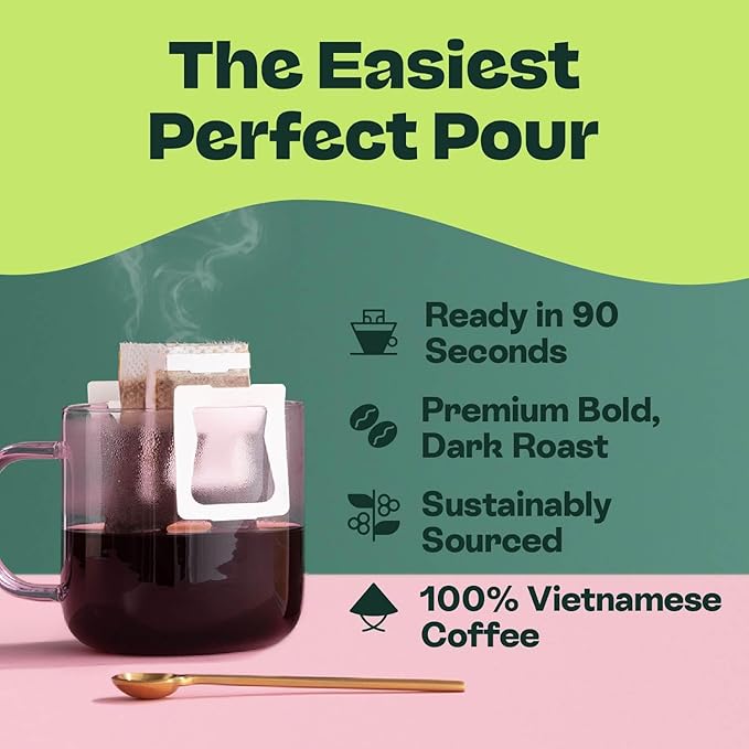 Copper Cow Premium Pour Over Single-Serve Vietnamese Coffee | Best Brews Variety Pack (Includes 5
