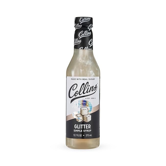 Collins Glitter Simple Syrup, Sparkle Cocktail Mixer with Edible Shimmer, Made with Real Sugar, No