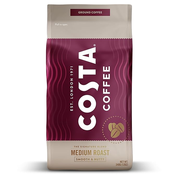 Costa Coffee Ground Coffee, Signature Blend Medium Roast, 12oz each, Rainforest Alliance Certified