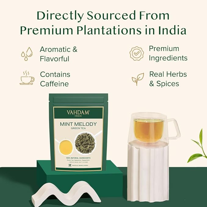 VAHDAM, Mint Green Tea Loose Leaf (50+ Cups, 3.5 oz) Cool Peppermint Tea With Himalayan Green Tea