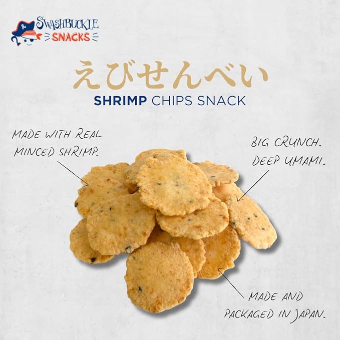 Shrimp Chips Snack, Ebi Senbei 4.59oz (130g), Authentic Japanese Snack by Swashbuckle Snacks, Made