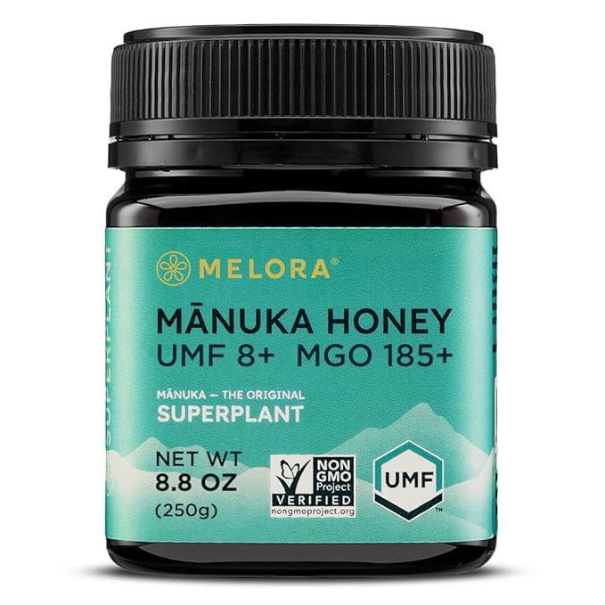 Melora Raw Manuka Honey from New Zealand | UMF 8+ | MGO 185+ | 8.8 Oz Jar | Safe for Skin Care |
