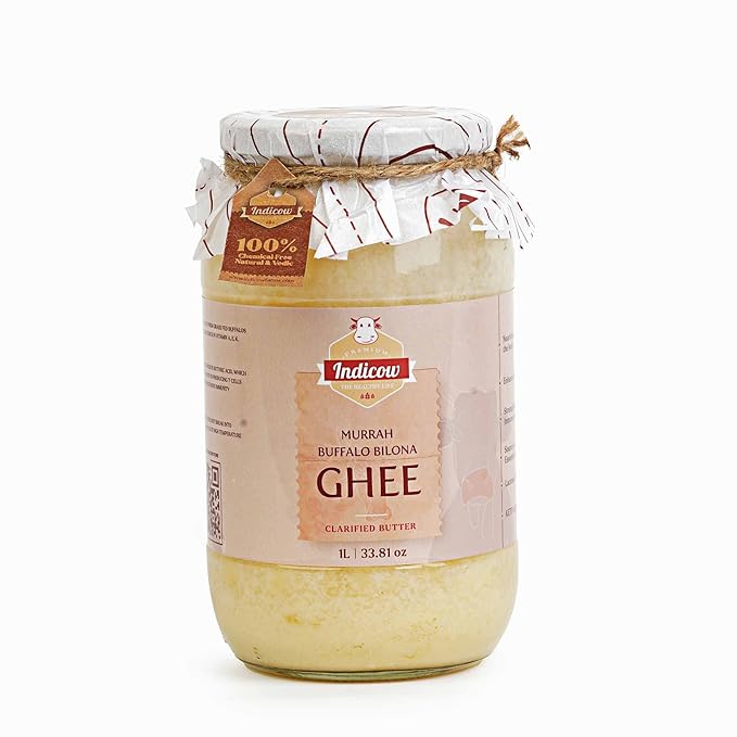 Indicow Murrah Buffalo Desi Ghee | Grass Fed Buffalo| Pure Authentic Vedic (1000ML(33.8oz), Buffalo