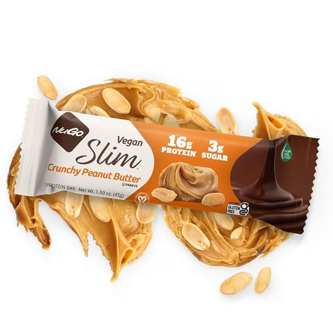 NuGo Slim Dark Chocolate Crunchy Peanut Butter, 17g Vegan Protein, 3g Sugar, 7g Fiber, 180