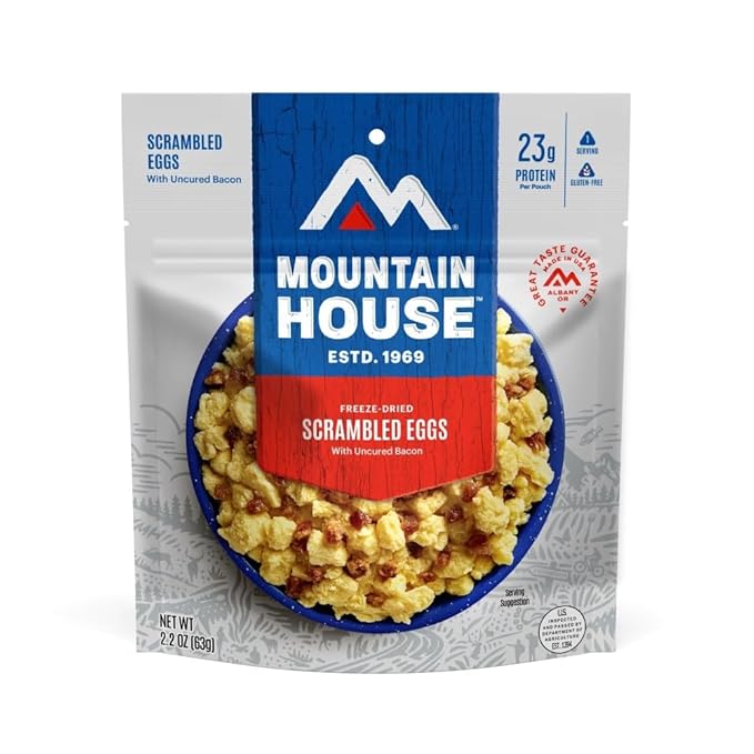 Mountain House Scrambled Eggs with Uncured Bacon Freeze Dried Backpacking & Camping Food 6-Pack