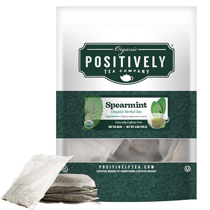 Organic Positively Tea Company, Spearmint Leaf Herbal Tea Bags, 100 Count, Eco-Friendly Tea Bags