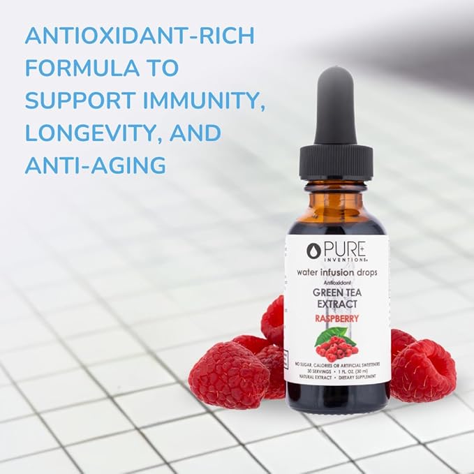 Pure Inventions - Green Tea Raspberry Water Infusion Drops - Antioxidants & Electrolytes - Health &