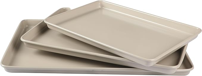 Martha Stewart Gallen 3-Piece Cookie Sheet Set ??13", 15", 17" Baking Pans, Ceramic Nonstick