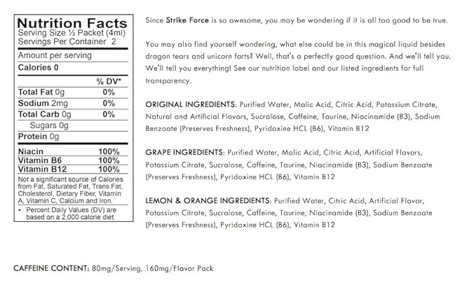 Strike Force Energy Drink Mix - 4 Flavor Variety Pack - Natural Tasting Caffeine Drink - Turn Any