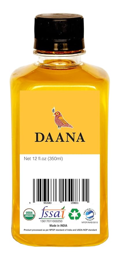 Daana Sunflower Oil: Certified USDA Organic, Extra Virgin, Cold Pressed, High Oleic, Non-GMO.