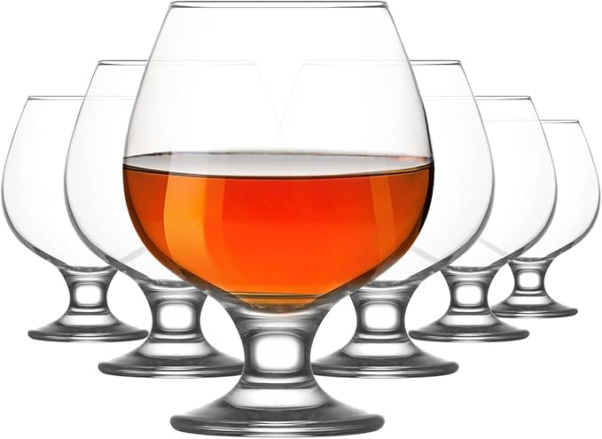 LAV Brandy Snifters Glass Set | Dishwasher Safe, Short Stem Balloon Glasses, Glass Goblets for