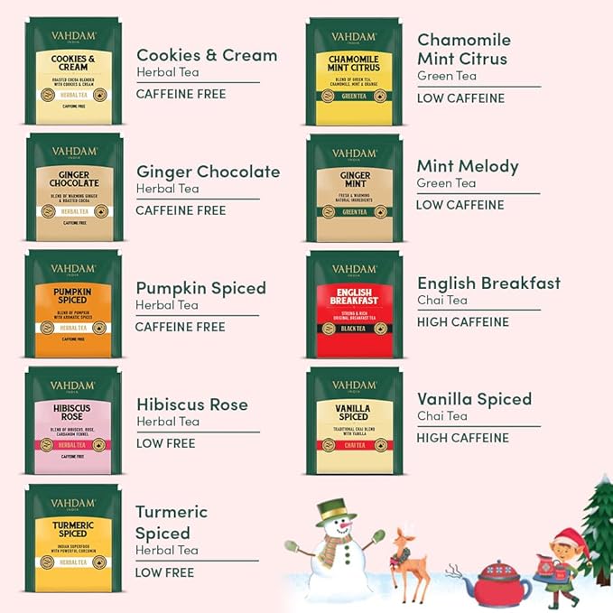 VAHDAM, Merry Christmas Tea Gift Set (9 Individually Wrapped Tea Bags) Limited Edition -Gluten