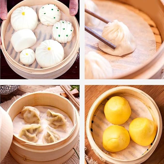 150pcs Air Fryer Liners, 9 inches Bamboo Steamer Liners, Premium Perforated Parchment Steaming