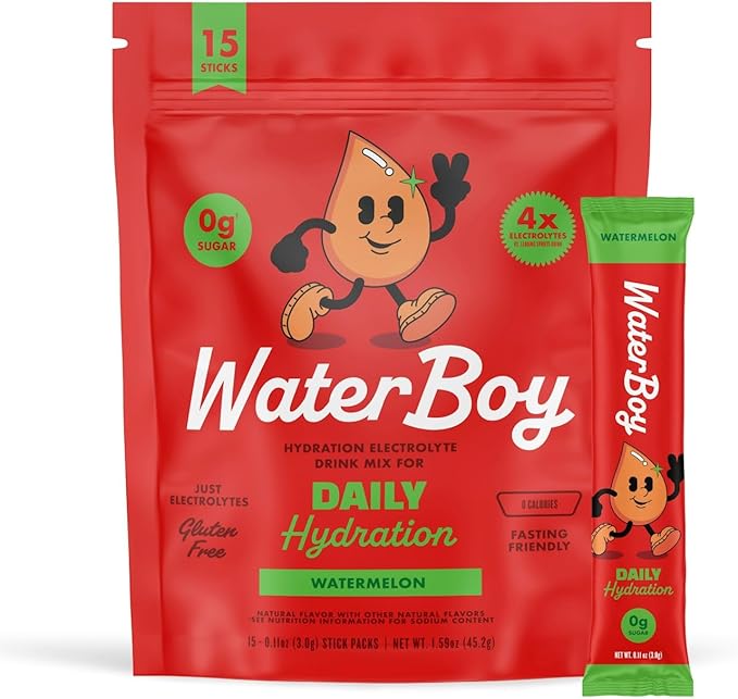 Waterboy Daily Hydration | 1,570mg Electrolyte Powder Packets | No Sugar, All Natural, Gluten Free