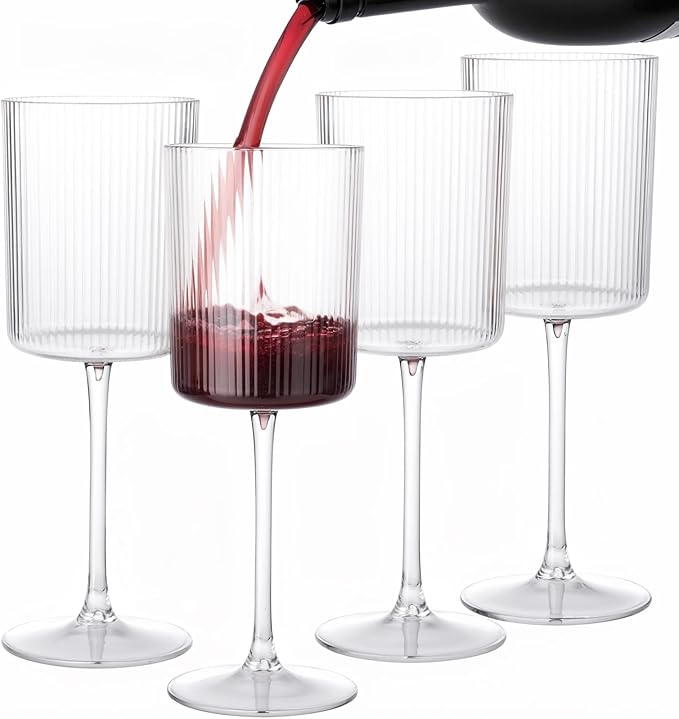 Ciaell 12 PCS Plastic Ribbed Wine Glasses - 10 OZ Plastic Square Wine Glasses with Stem