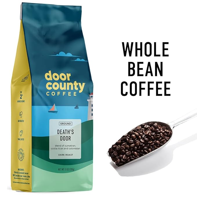 Door County Coffee Death's Door Non-Flavored Ground - 10 oz Bag - Medium Roast - 100% Specialty