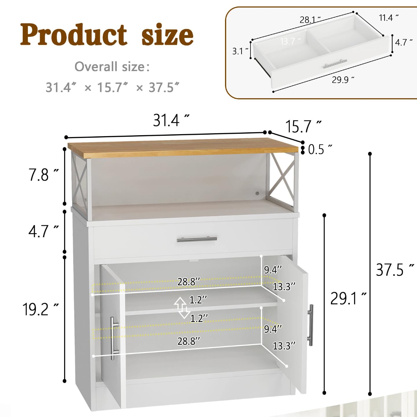 Vongrasig Coffee Bar Cabinet, Farmhouse Kitchen Storage Cabinet with Adjustable Shelf, 31“ Modern