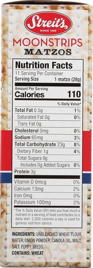Streit's Moonstrips "Onion & Poppy" Matzo - Thin & Crispy, Non-GMO, Low Sodium, Low Fat, Vegan