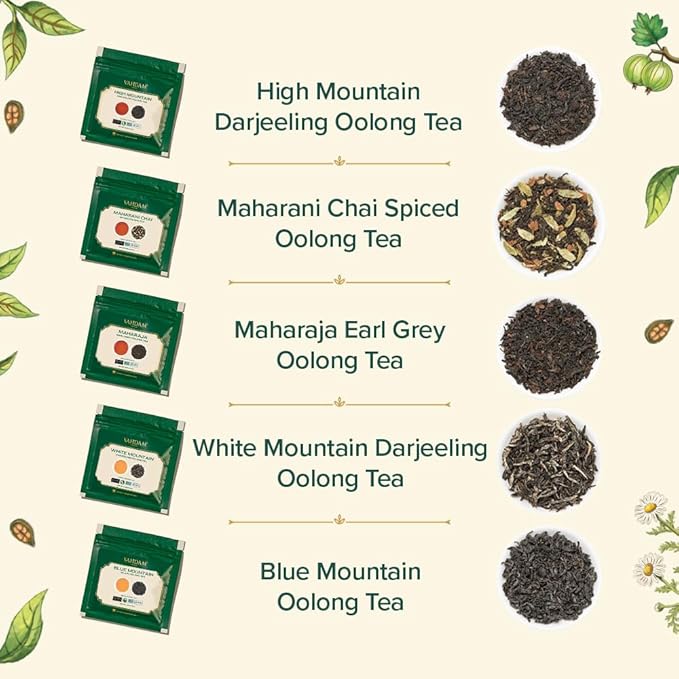 VAHDAM Assorted Oolong Tea Sampler Gift Set (5 Flavors) – Gluten-Free, Non-GMO | 5 Unblended Loose