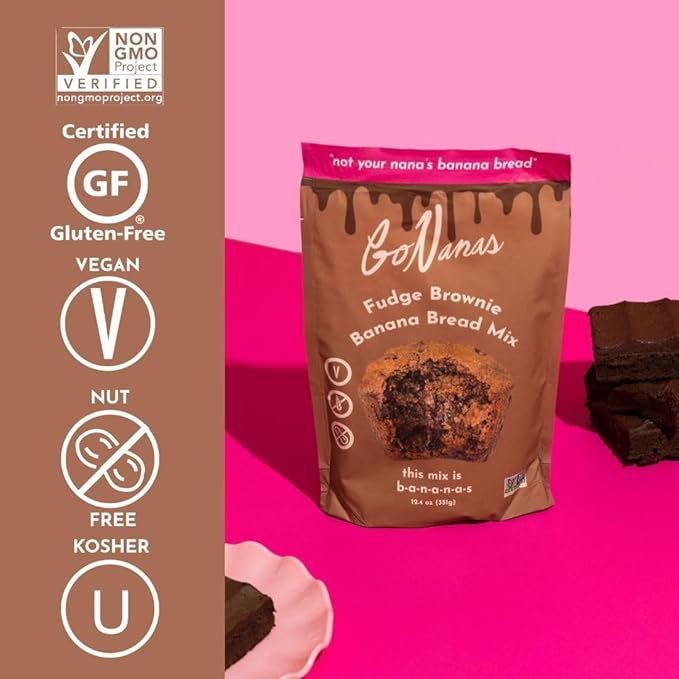 GoNanas Fudge Brownie Oat Flour Banana Bread Mix, Suitable for Plant Based Vegan Diets, Gluten Free