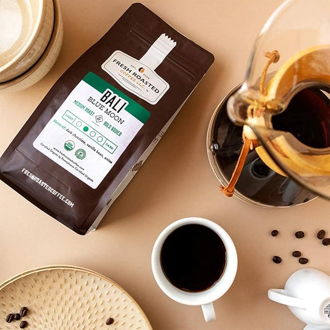 Fresh Roasted Coffee, Organic Bali Blue Moon | USDA Organic, Kosher | Medium Roast 12 oz Whole Bean