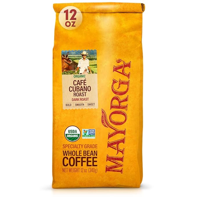 Mayorga Organic Coffee 12oz Cafe Cubano Roast - Dark Roast Whole Bean Coffee Specialty Grade, 100%