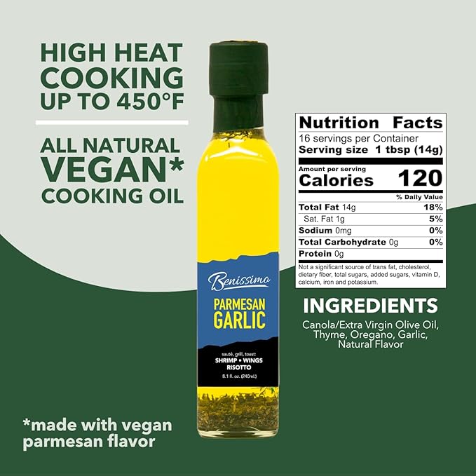 Benissimo Parmesan Garlic Herb Infused Oil, All Natural Gourmet Cooking Oil with Chef-Inspired