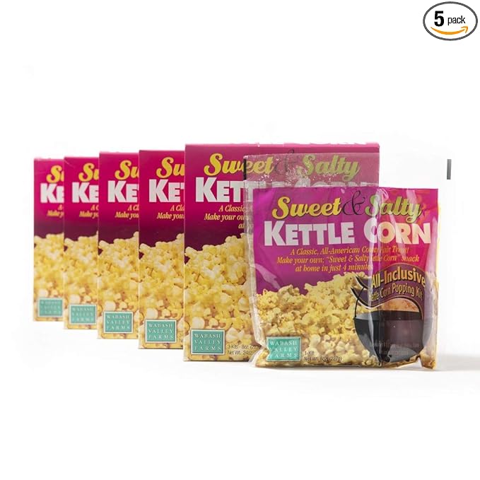Wabash Valley Farms All In One Popcorn Kits -Sweet & Salty Kettle Corn, Popcorn Kernels for Popcorn