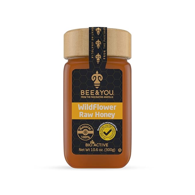 Bee and You Raw Wildflower Honey, 100% Natural, Wildcrafted, Polyflora and Unprocessed, Active