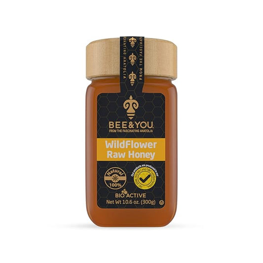 Bee and You Raw Wildflower Honey, 100% Natural, Wildcrafted, Polyflora and Unprocessed, Active