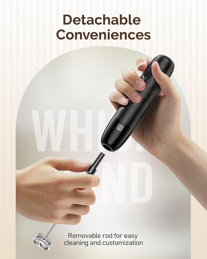 Maestri House Rechargeable Milk Frother, LunaFro Mini Handheld Electric Foam Maker Detachable