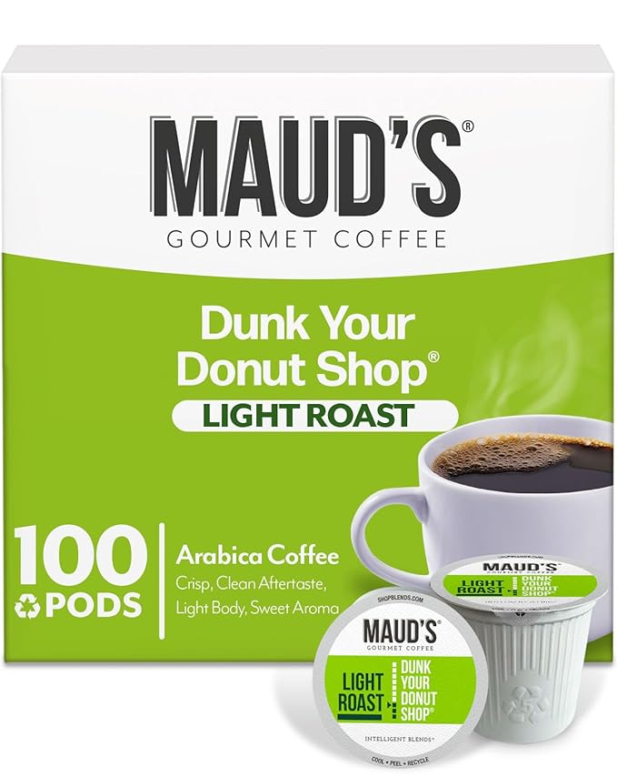 Maud's Donut Shop Coffee Pods, 100 ct, Light Roast Recyclable Single Serve Pods – 100% Arabica