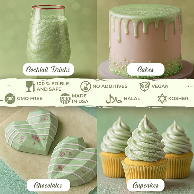 Bulk (20g) Luster Dust Edible Cake Decorations, Edible Luster Dust for Cakes, Light Green Edible