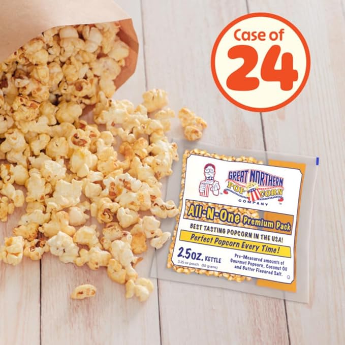 2.5oz Popcorn Machine Popcorn Packets - All-in-One Movie Theater Style Kernels, Salt, and Oil Packs
