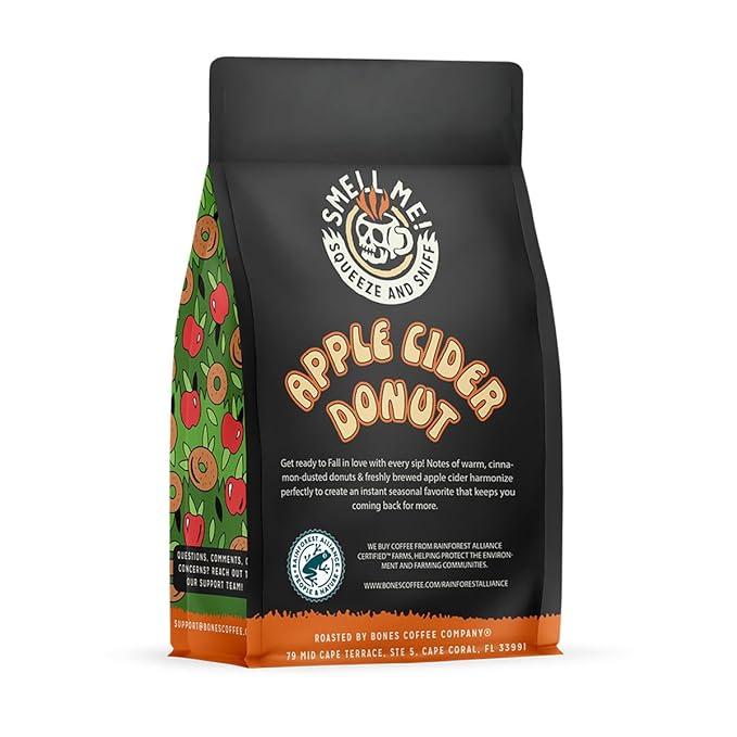 Bones Coffee Company Apple Cider Donut Flavored Coffee, Medium Roast Low Acid Arabica Beans