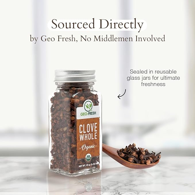 Geo-Fresh Cloves Whole Organic - 1.41 oz (40g) - Organic Cloves Whole - USDA Certified, Non-GMO