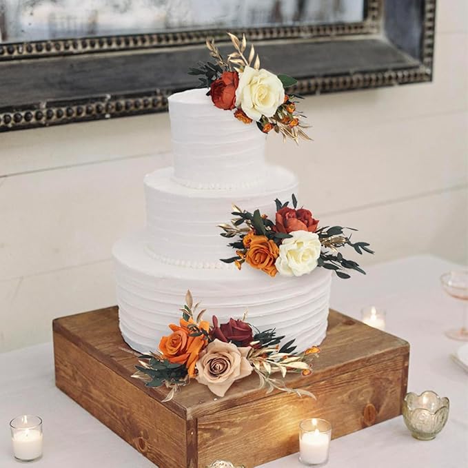 Rinlong 3Pcs Pre-made Cake Topper Cake Decorating Flowers for Cake Decor Boho Burnt Orange Fall