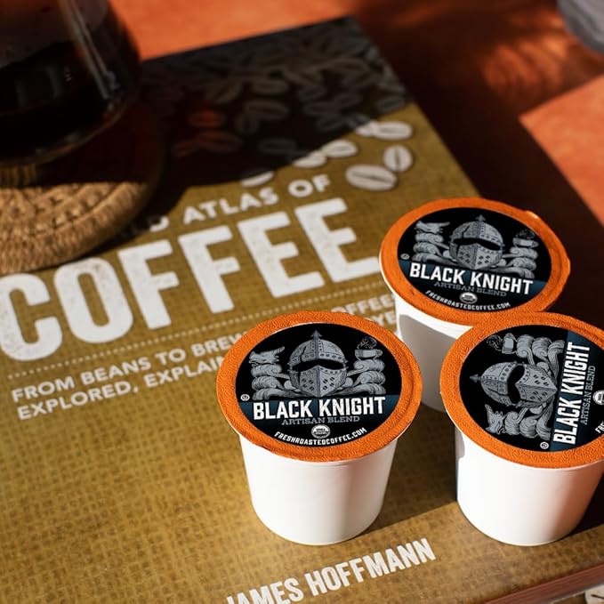 Fresh Roasted Coffee, Organic Black Knight | USDA Organic, Kosher | Dark Roast 72 Pods for K Cup