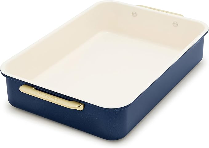 GreenPan Bakeware Rectangular Cake Pan, Ceramic Nonstick Baking Pan, PFAS & BPA Free, Gold Handles