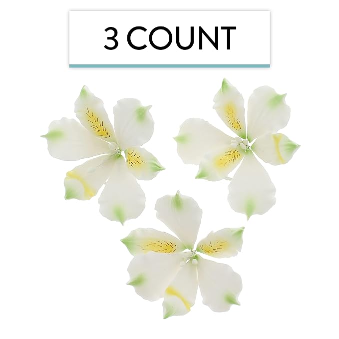 Global Sugar Art Alstroemeria Sugar Cake Flowers White with Green, 3 Count by Chef Alan Tetreault