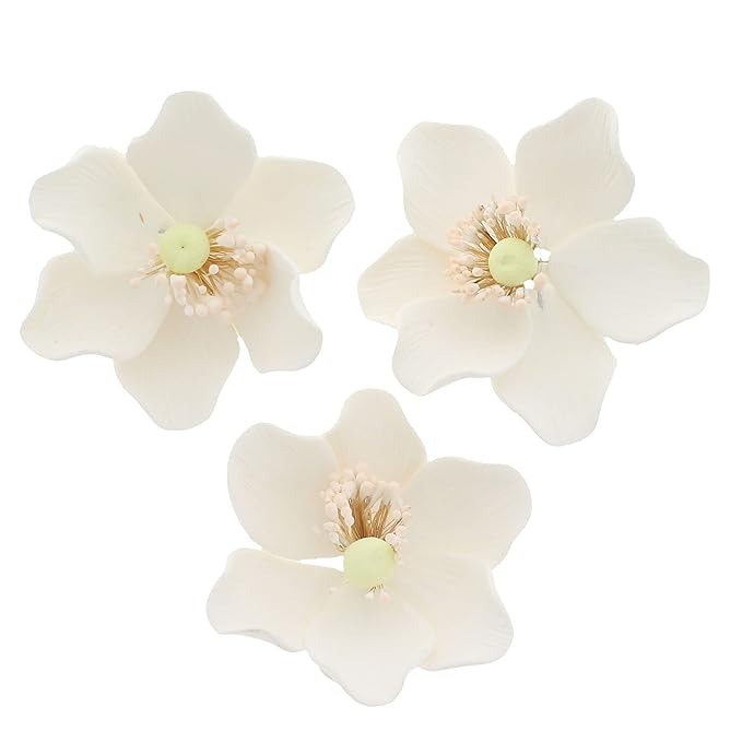 Global Sugar Art Poppy Anemone Sugar Cake Flowers, White with Green Center, 3 Count by Chef Alan