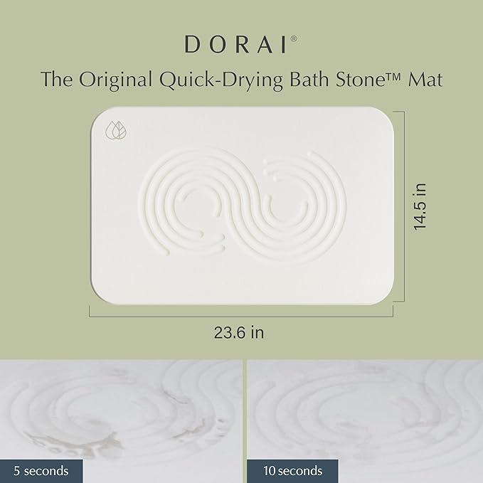 Dorai Home Bath Stone Mat 23.6"x15.4"| Luxury Diatomite Stone Bath Mat |Quickly Removes Water |